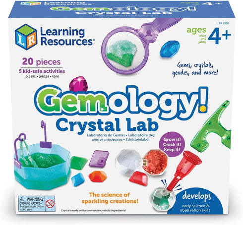 Learning Resources Gemology! Crystal Lab, STEM Toys, Science Kit for Kids, Fun Gifts, 20 Pieces, Ages 4+