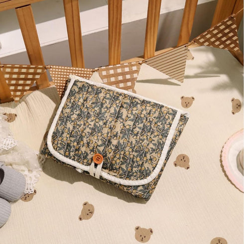 Floral Quilted Baby Diaper Changing Pad - Brown Floral Design