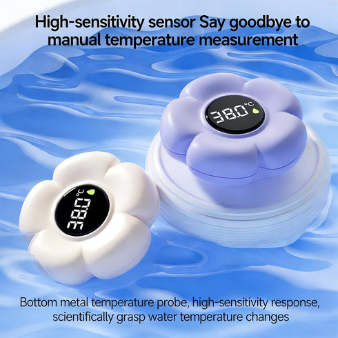 Tkidplw Babies Bath Thermometer with LED Display, Cartoon Flower Shaped Newborn Water Temp Thermometer, Tub Temperature