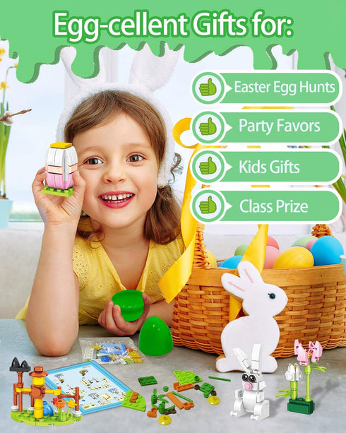 Prefilled Easter Eggs with Bunny Building Toys | Easter Basket Stuffers Fillers for Kids Gifts, Egg Hunt Prizes, Party