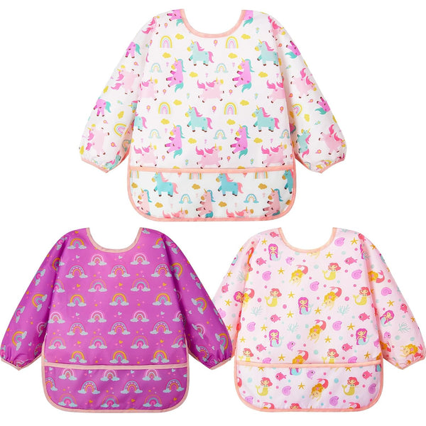 Lictin 3 Pack Baby Bibs for Boy or Girl, Cute Long Sleeve