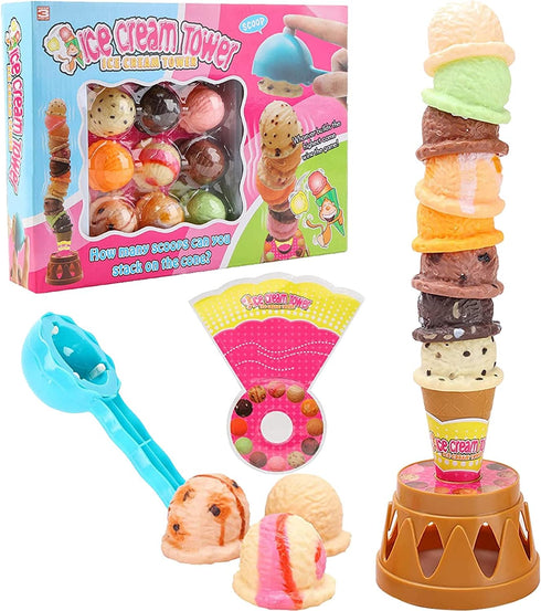 Set Ice Cream Toy Stacking Tower - Balancing and Stackable Scoop Ice Cream for Toddlers, Kids Pretend Food Play Kitchen