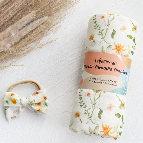 Set 47 47 inches, 70% 30% LifeTree Baby Muslin Swaddle Blankets for Boys & Girls, Newborn Swaddle with Matching