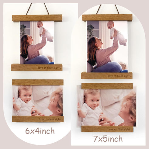 Zyeco 2 Pcs Sonogram Picture Frame, Wooden Magnetic Ultrasound Picture Frame for Refrigerator with Love at First Sight