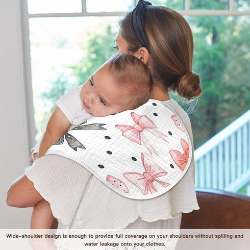 YETTASBIN Bow Dots Muslin Baby Burp Cloth, Super Soft Absorbent Cotton Burp Rag Baby Bibs Feeding Cloth for Newborn