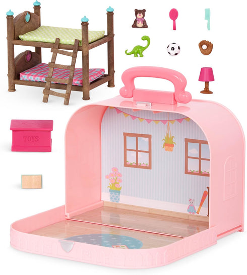 Li’l Woodzeez Bunk Beds Playset - Compact Travel Suitcase with Dollhouse Furniture & Accessories for Kids Age 3+