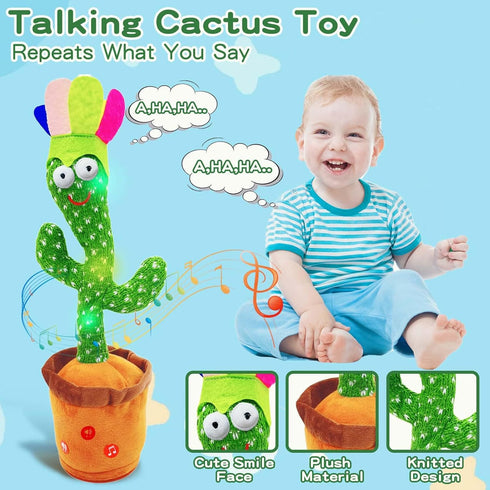 JAKCJFII 120 Adjust Volume Dancing Talking Cactus Baby Toy Singing Mimicking Recording Toys Repeats What You Say, Comes
