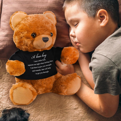 Bear Plush Stuffed Animal Sympathy Gift, Bear Hug Sign Clothing, Comfort Gift for Kids, Condolences Memorial (Brown,