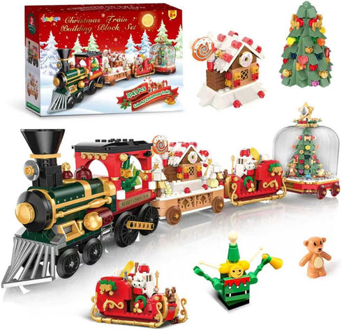 Christmas Train Building Blocks Set, Trian Model Building Toy Collectible Holiday Block