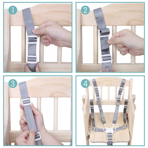 Universal Replacement Safety Security Belts for Stroller, Pushchair, High Chair, Adjustable 5 Point Harness Belt