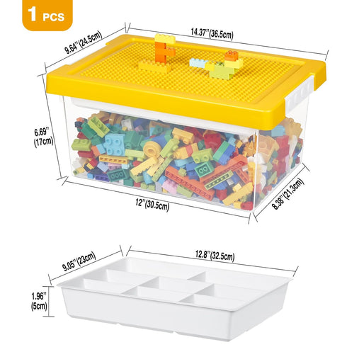 loobuu Plastic Storage Bins with Lids, Stackable Arts Crafts Organizer Box with Removable Tray, Toy Chest for Bricks,