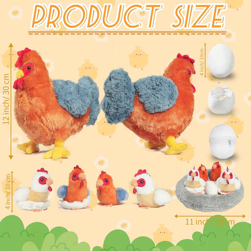 9 1 Set, in Chicken Stuffed Animal Stuffed Chicken Plush Toy with Zippered Belly, Egg Laying Hen with Chicks and Eggs