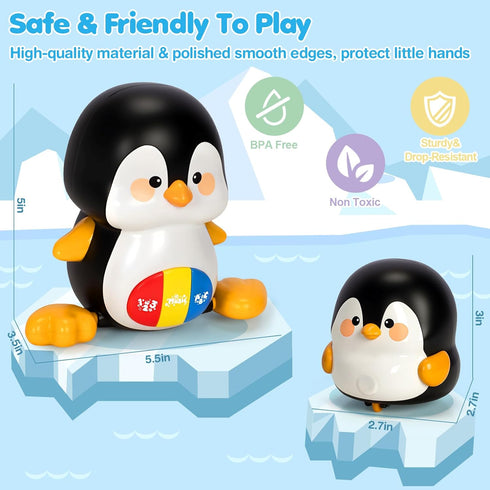 6-12 Tummy 6 7 8 9 10 11 1 Baby Toys Months, Musical Penguins Crawling Infant Toys, Early Learning Toy for Time