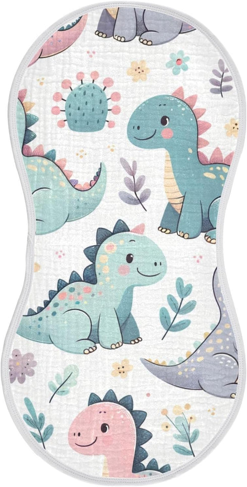 FLildon 2PCS Muslin Burp Cloth for Baby Cute Little Dinosaurs Super Absorbent Burping Cloths, Bibs for Newborn Boys