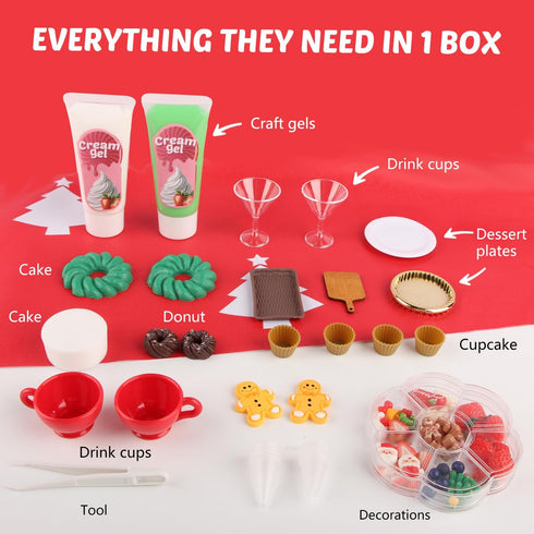 Set, 6+, Christmas Mini Food Craft Kits, Making Miniature Food and Mini Dessert Cup Craft DIY Replica Food Fun for Kids