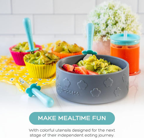 Grabease Toddler Silverware Set, Forks, Spoons, and Knives, BPA and Phthalates-Free, Dishwasher Safe, Teal