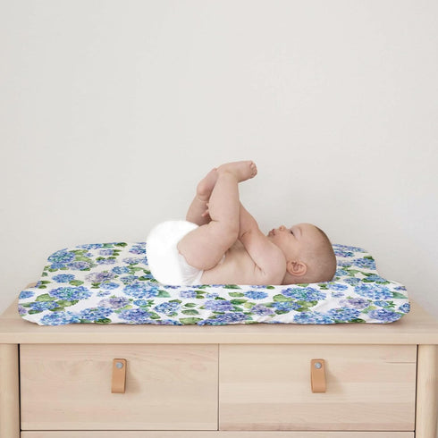 Watercolor Blue Hydrangea Floral Changing Pad Covers, Soft Breathable Fitted Diaper Change Table Mats 32''x16''