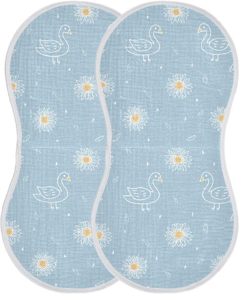 decor gift 4 Pack 22x11in Cotton Muslin Baby Burp Cloths Breathable Cartoon Swan Sunflower Pastel Blue washcloth