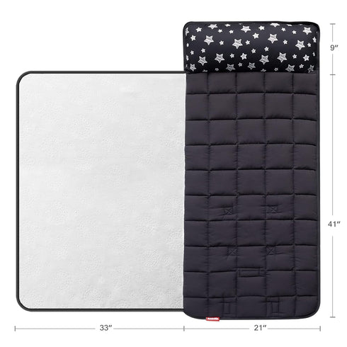 Toddler Sleeping Bag Nap Mat Black with Removable Pillow, Lightweight, Soft for Kids Preschool Travel
