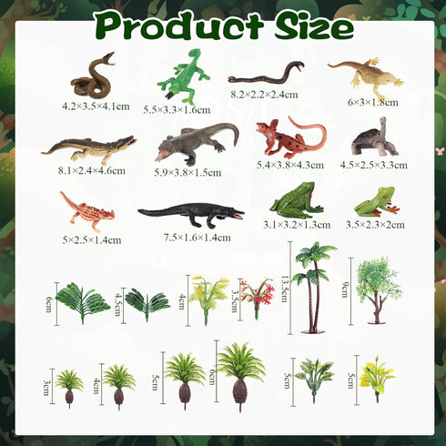 Sratte 26 Pcs Amphibious Animals Figurines Toys Diorama Project Kit Plastic Reptile Lizard Snake Alligator Playset Cake Toppers Model Trees Kit for Kids Toddlers Educational Learning Birthday Gift