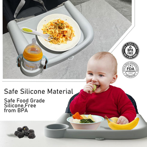 Baby Dining Tray Compatible with Inglesina Fast Table Chair - Silicone Feeding Tray, Dishwasher Safe, BPA Free, White