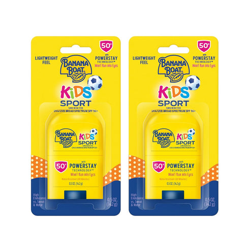 Banana Boat Kids Sport Sunscreen Stick Travel Sunscreen, SPF 50, 0.5oz, Twin