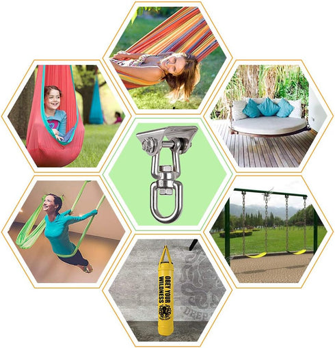 Heavy Duty 360° Swivel Swing Hanger, Stainless Steel Hammock Hook for Ceiling, Porch Swing, Gym, 1000 lb Capacity