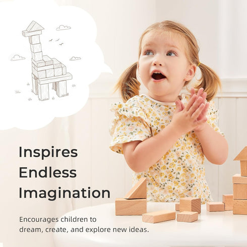 MEEYOO 100pcs 1-3, Natural Beech Wooden Building Blocks for Toddlers Wooden Blocks for Baby Shower with Storage Bucket