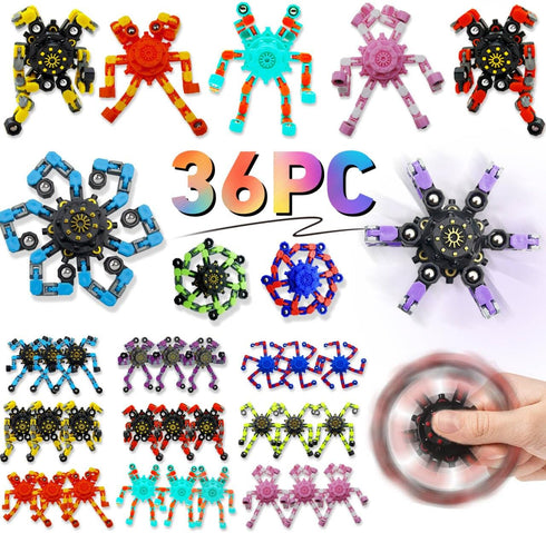 Irvotbes (36PC) Transformable Fidget Spinners,Funny Stress Relief Sensory Fidget Toys,Deformable Chain DIY Robot