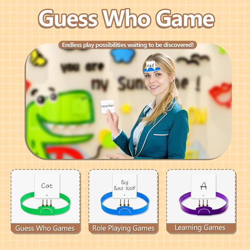 12 Pcs Guess Who Headbands Game Can Insert Cards Fun Heads Up Guessing Family Game Night Party Board Games for Kids