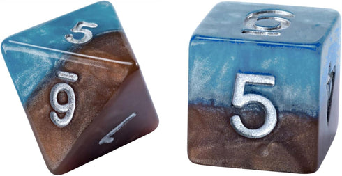 Halfsies Dice: Earth Elemental - 7pc Set, Cerulean Blue & Brown, Pearlescent Swirl for Role Playing Games