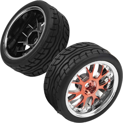 4Pack HIRCQOO 12mm Hex Plastic Wheel Rims & 2.59" Rubber Tires Set for Traxxas Kyosho HPI Tamiya TT-01 TT-02