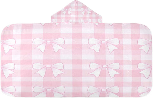 Takiito Bows on Pink Gingham Hooded Baby Towel for Newborn Infant, Soft &