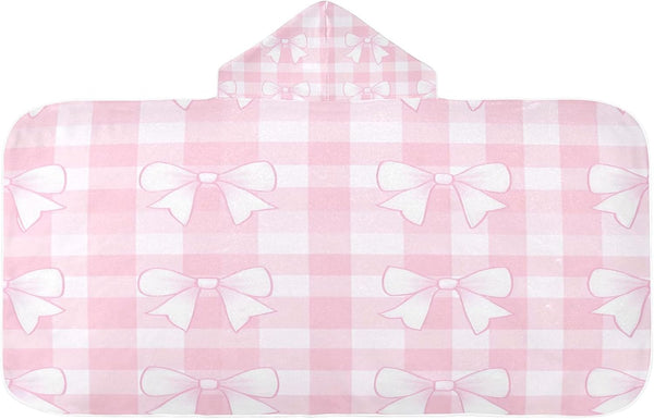 Takiito Bows on Pink Gingham Hooded Baby Towel for Newborn Infant, Soft &