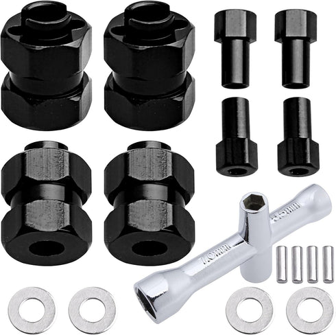 4 Pieces Aluminum Extended 7mm Hex Wheel Hubs & 8mm Thick Wheel Spacers for Axial SCX24 Models (Black)