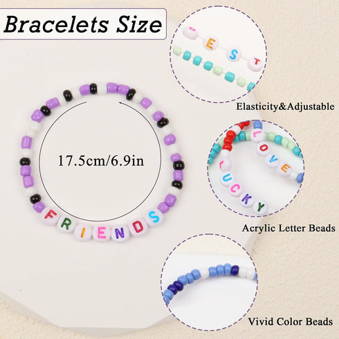 20 Pcs Colorful Friendship Bracelets for Teen Girls, Preppy Letter Beaded Stretch Jewelry Set