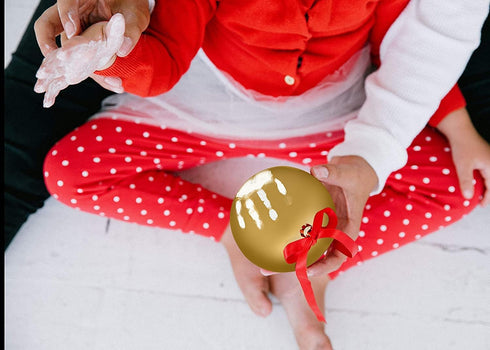 Tiny Ideas Christmas Baby's Handprint Ball Ornament, DIY Classic Hanging Bauble, Newborn Holiday Keepsake Gift