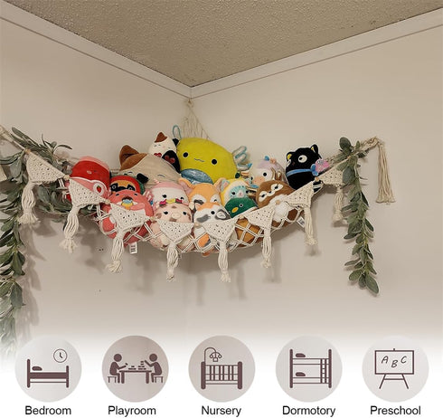 YJWZWE Hammock 47.2 Inch Stuffed Animals Toy Storage Wall Hanging Net Corner Hanging Organizer Bedroom Plush Toy Holder