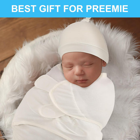 3 Pack Preemie Swaddle Blanket with Hat Set, Baby Receiving Blanket Swaddle Wrap for Newborn Preemies