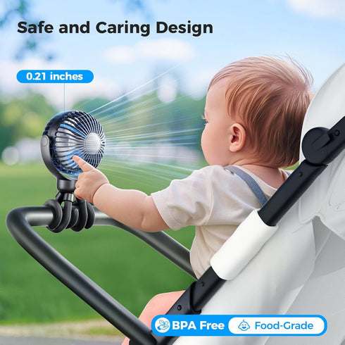 VETIFINAL 3-Speed Summer Portable Stroller Mini Fan - Flexible Personal Fan Clip on for Bed Sleep, Rechargeable Battery