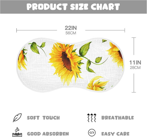 Muslin Baby Burp Cloths Set of 2, Soft Absorbent Big Sunflower Muslin Washcloths, Bibs for Newborns