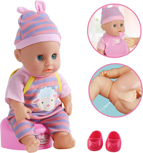 deAO Baby Doll Set with 20 Pieces Accessories, Crib Bed, High Chair, and Stroller Play Set