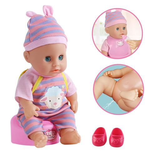 deAO 12” Baby Doll Play Set, 21 PCS with Crib, Mobile, High Chair, Feeding Accessories for Girls Kids