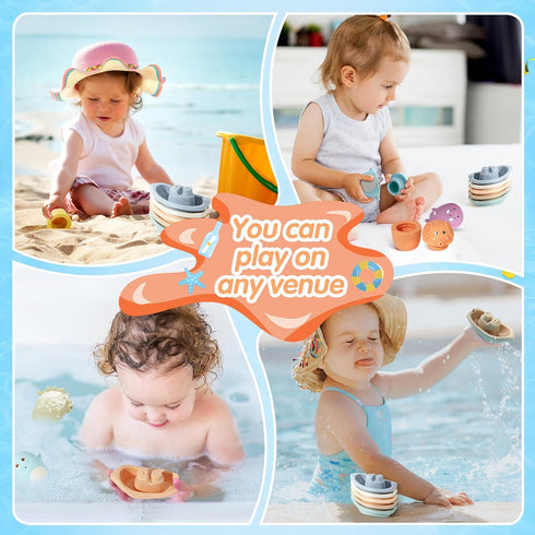 Baby Bath Toys, 11-Piece Water Table Toys with Floating Boats for Toddlers 1-3, Dishwasher Safe Infant Gifts