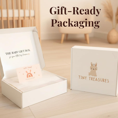 Tiny Treasures Set Set, Packaging New Baby Gift Basket with Adorable Newborn Essentials for Baby Girl and Boy | Quality
