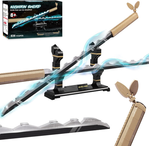 Demon Slayer Swords Building Set, 40in Hashibira Inosuke Dual-Sword Block Toy with Stand, 838 Pcs for Kids Age 8-12