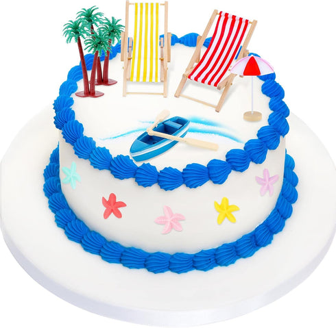 25 Pcs Beach Miniature Dollhouse Decoration, Umbrella Palm Chair Toys for DIY Garden Pool