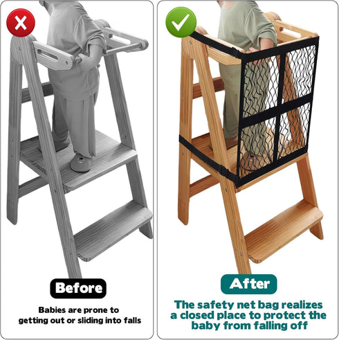 Rainmae Toddler Learning Tower Safety Net, Safety Net Guard for Toddlers Tower, Adjustable Step Tool Toddlers Tower Net