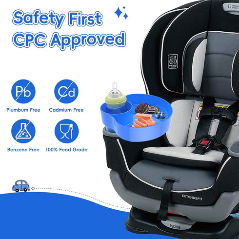 Kids Car Seat Tray, Travel Snack Tray with Cup Holder for Toddler, Stroller Must Haves - Blue