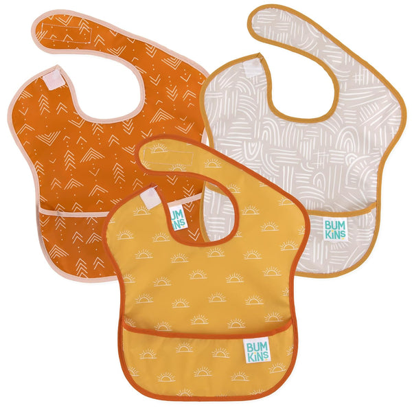 Bumkins Bibs for Girl or Boy, SuperBib Baby and Toddler for 6-24 Months, Waterproof Fabric 3-Pack (Desert Boho)